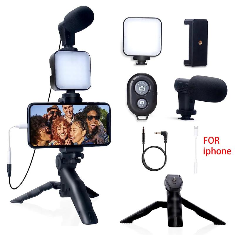 Smartphone Vlogging Kit for Iphone Android with Tripod Mini Microphone Starter Vlog Kit for Tiktok Live Stream Video Youtube BTFOOR