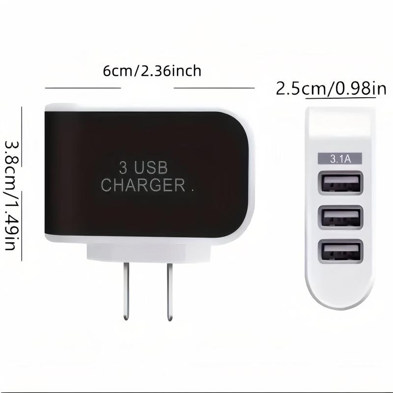 3.1A 3 USB Ports Mobile Phone Charger, Wall Charger Adapter with 3 USB Ports, Portable Travel Charger Adapter for iPhone iPad iPod, Mobile Phone Accessories