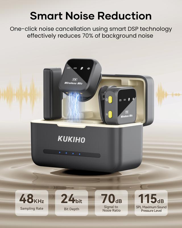 KUKIHO Wireless Lavalier Microphone for iPhone iPad Android With Charging Case Audio Smartphone