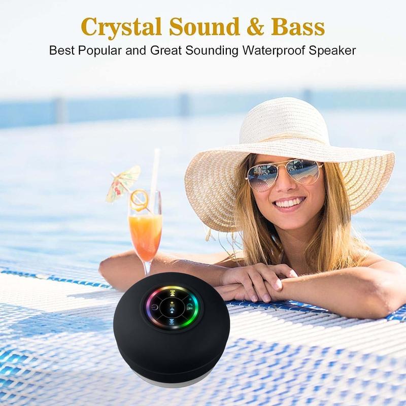 Bluetooth Shower Speakers, Mini Portable Wireless Speaker with Suction Cup, Waterproof Speaker with LED Light for Beach,2024 Christmas, Shower & Home