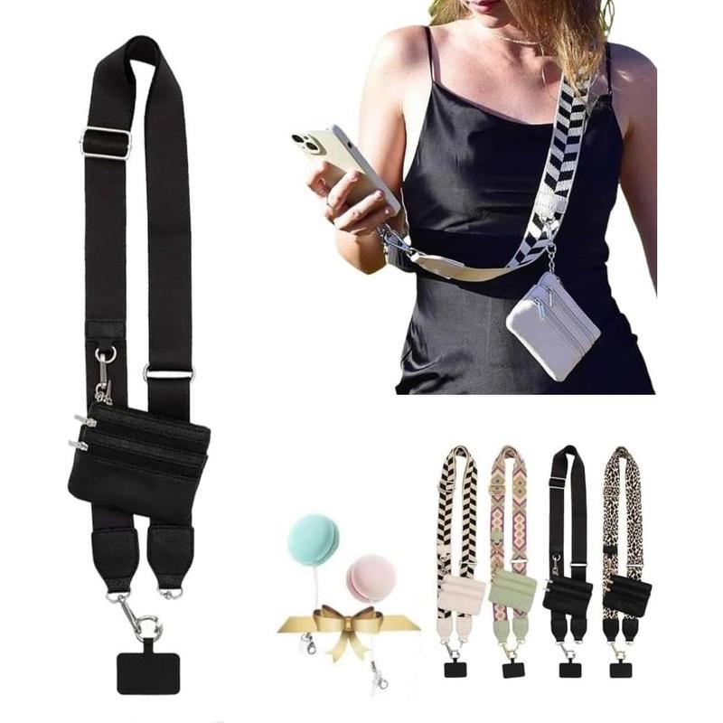 Phone Strap with Zippered Pouch, 2024 New Clip and Go Strap for Phone with Wallet Crossbody, Phone Strap with Wallet, Cross Body Phone String with Zipper Wallet Pouch, Phone Strap Crossbody (A)