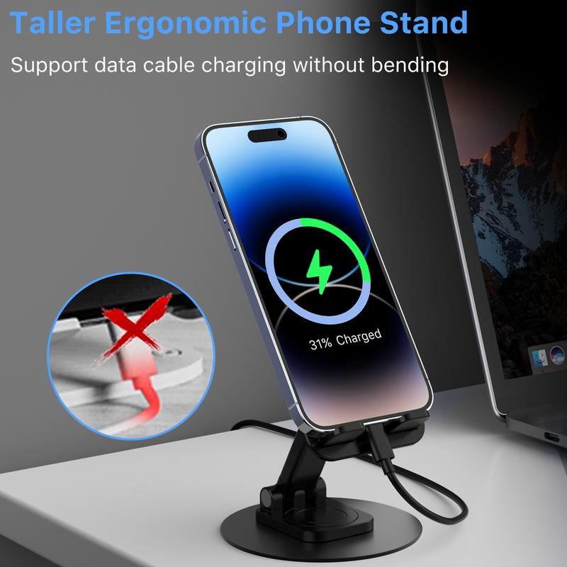 360° Rotatable Stand for Phones & Tablets, Foldable Mount, Adjustable Desktop Phone Holder