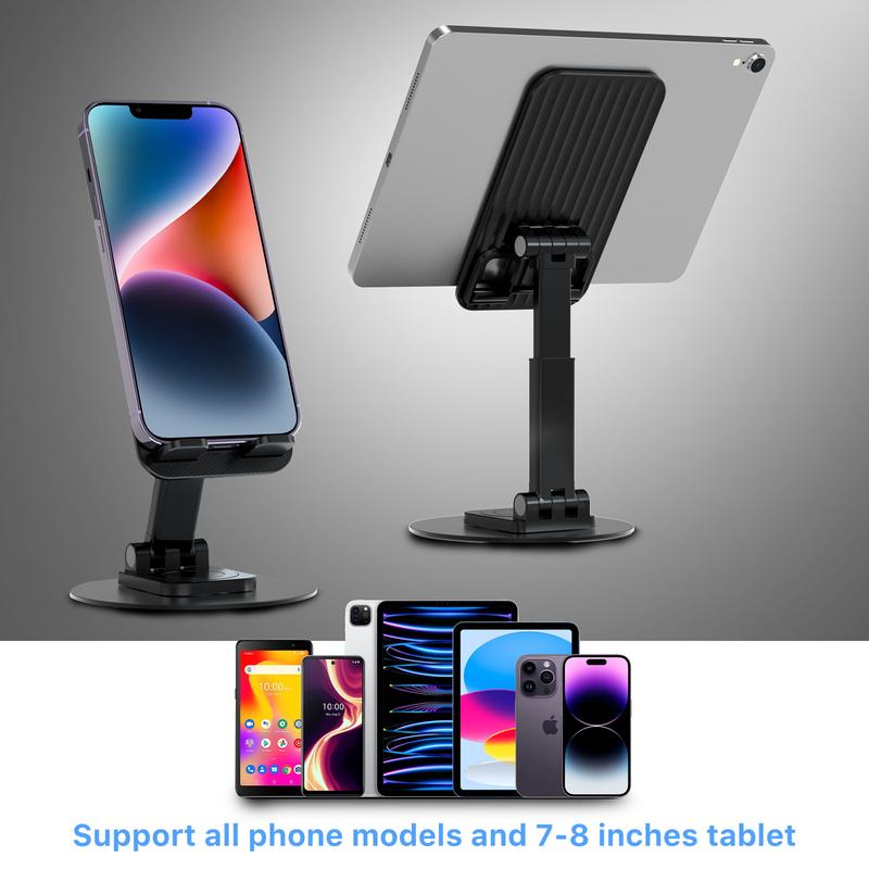 360° Rotatable Stand for Phones & Tablets, Foldable Mount, Adjustable Desktop Phone Holder