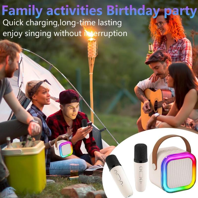 Wireless Karaoke Speaker with Microphone, Portable Bluetooth-compatible Speaker with LED Light, Rechargeable Handheld Microphone & Speaker Set for Home Party