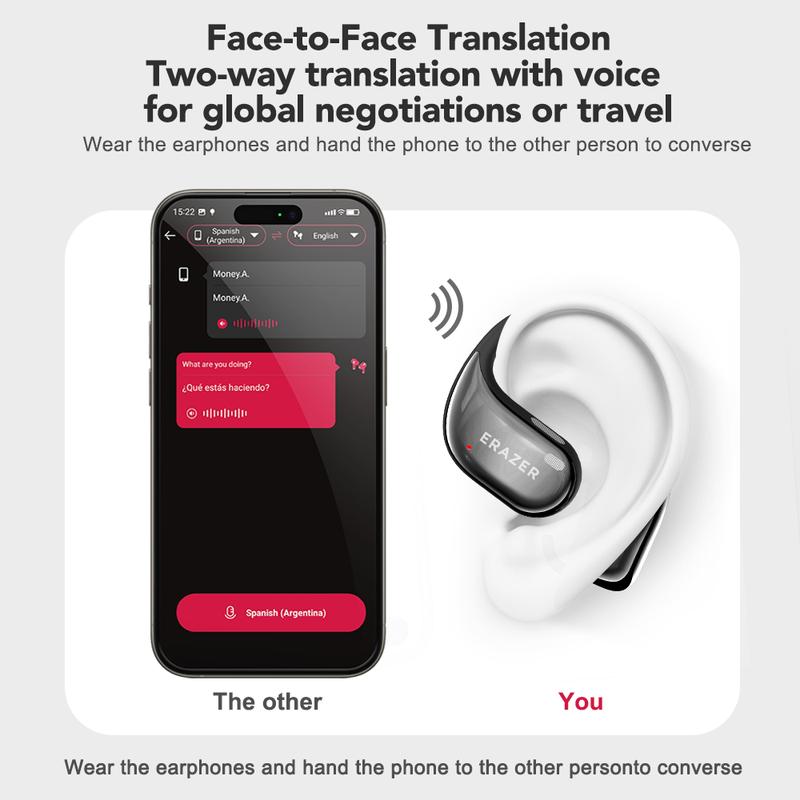 ERAZER X11 OWS AI Translation Wireless Bluetooth Earphones Support 135 Languages Real Time AI Translator Earbuds Support Playing Music Phone Calls Headphones & Meeting Summary Earbuds