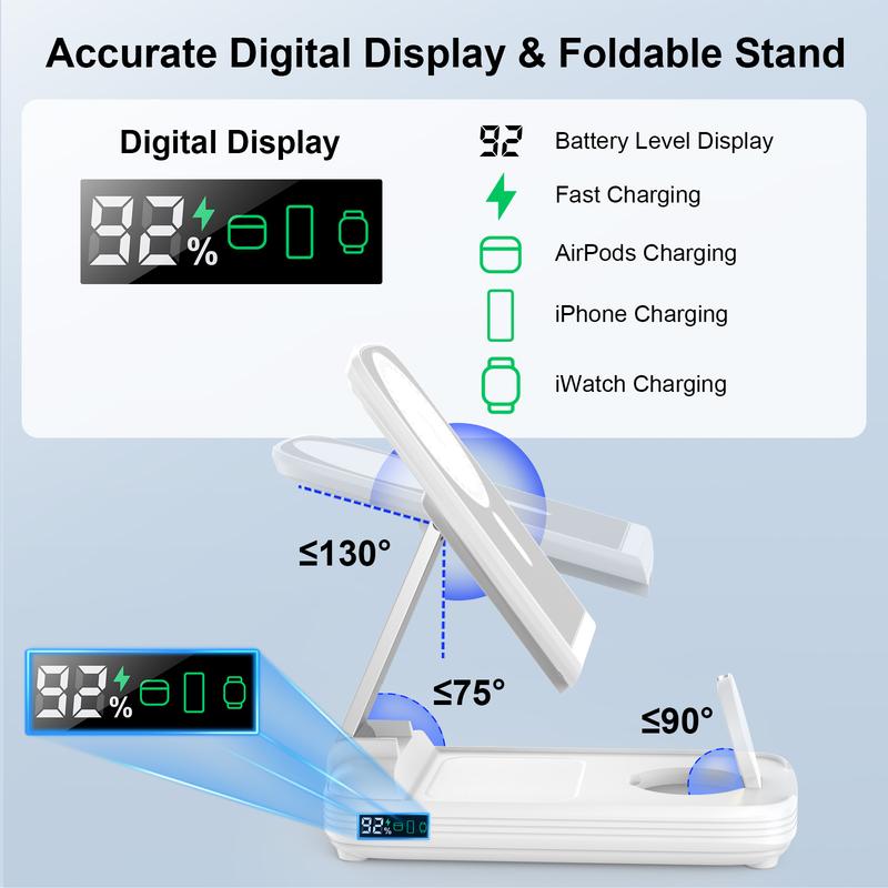 3 in 1 Wireless Charging Station Phone Charger, 10000mAh Magnetic Power Bank with Adjustable Angle Phone Stand, Fast Charger, Portable Wireless Charger with Digital Power Display for iPhone 16   15   14   13   12 Series & AirPods & Apple Watch