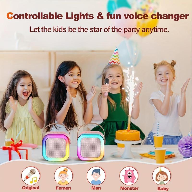 Portable Mini Karaoke Machine, Wireless Microphone & Light, USB Rechargeable Wireless Microphone Speaker, Suitable for Smartphone Toys, Birthday, Family, House Party