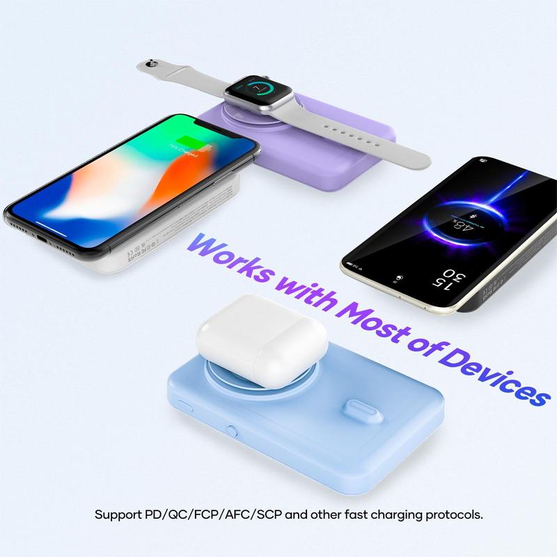 Wireless Charging Mini Power Bank with Fast Charging 5000mAh Ultra-Thin Mobile Power Bank Portable Accessories Cable Phone Smartphone Chargeable