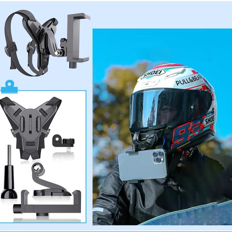 Motorcycle Helmet Chin Mount, 1 Set Motorcycle Strap Holder for iPhone Samsung, Action Camera Holder for GoPro Hero 9 8 7 6 5 4 3, Insta360 One R, AKASO, DJI OSMO