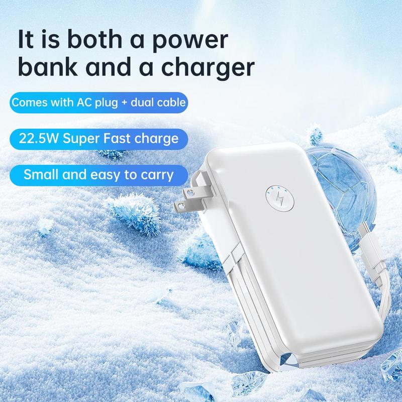 10000mAh Power Bank with Built-in Cable & US Plug, PD3.0 QC4.0 22.5W Fast Charging Power Bank Suitable for iPhone & Pad & Other Electronic Devices, Stocking Fillers Gift