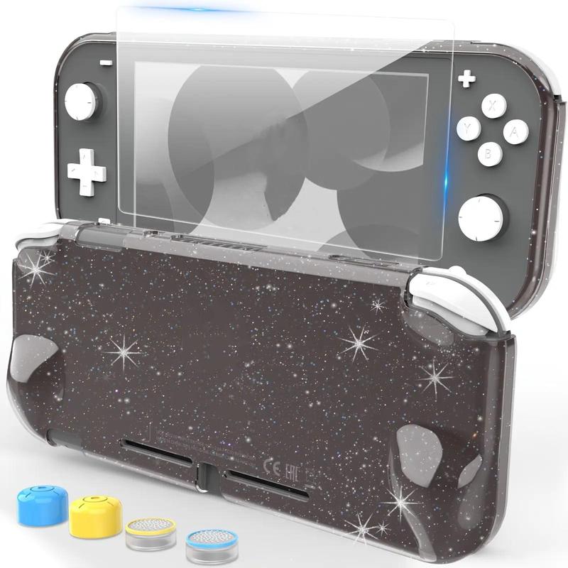 Clear Game Console Protector Set, Including 1 Tempered Screen Protector Film & 4 Thumb Grips, 1 Anti-scratch Dustproof Protective Case for Switch Lite