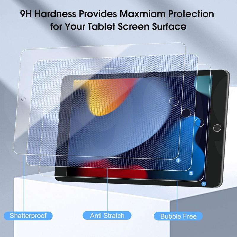 2 Pack Screen Protector for iPad 9th 8th 7th Generation (10.2 Inch, 2021 2020 2019), Anti-Scratch 9H Hardness Tempered Glass Film,  Pencil Compatible