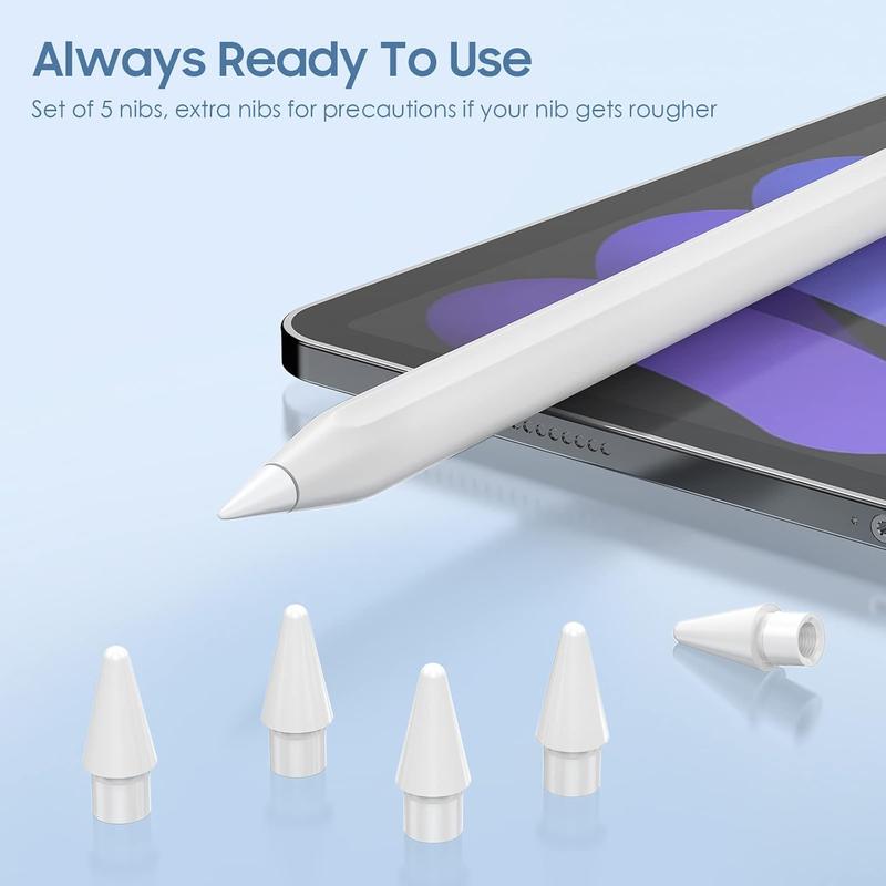 5 Pack Tips for  Pencil 1st 2nd Generation USB-C  Pencil Pro, No Wear Out Precise Control  Pencil Replacement Tips Nibs iPencil Tips for iPad Pro Air Mini Pencil, White