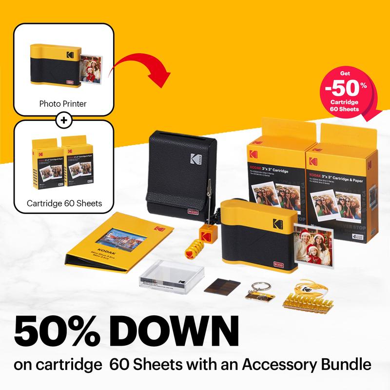 KODAK Mini 3 ERA 4PASS Portable Photo Printer (3x3) (Printer + 68 Sheets + Gift Accessories)