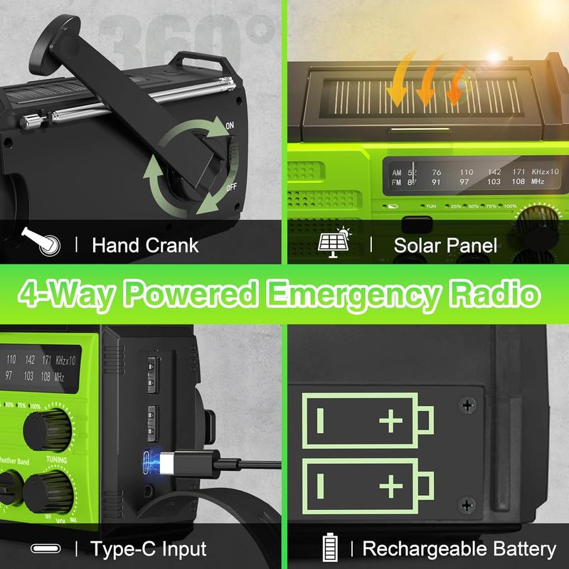 Emergency Radio Solar Hand Crank Emergency Radio: AM FM NOAA Weather Radio with Phone Charger, Flashlight & Reading Lamp, Headphone Jack, SOS Alarm for Home Survival Hurricane