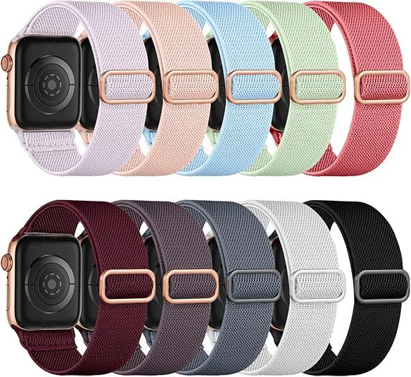 10 Pack Stretchy Solo Loop Compatible with Apple Watch Band 38mm 40mm 41mm 42mm 44mm 45mm 49mm Women Men, Sport Nylon Elastic Straps Soft Braided Wristbands for iWatch Series 9 8 7 6 5 4 3 2 1 Ultra SE