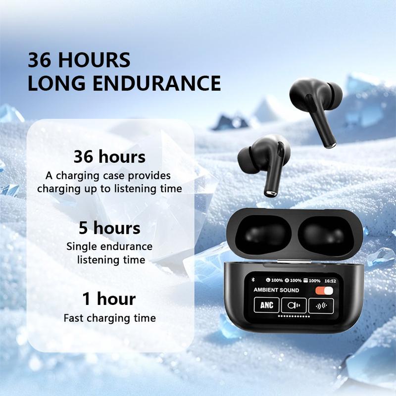 A9 Pro Wireless Earphones Noise Cancellation Bluetooth V5.4 Full Color Display Earphone Touch Screen With Charging Case Chargeable Audio Headphones