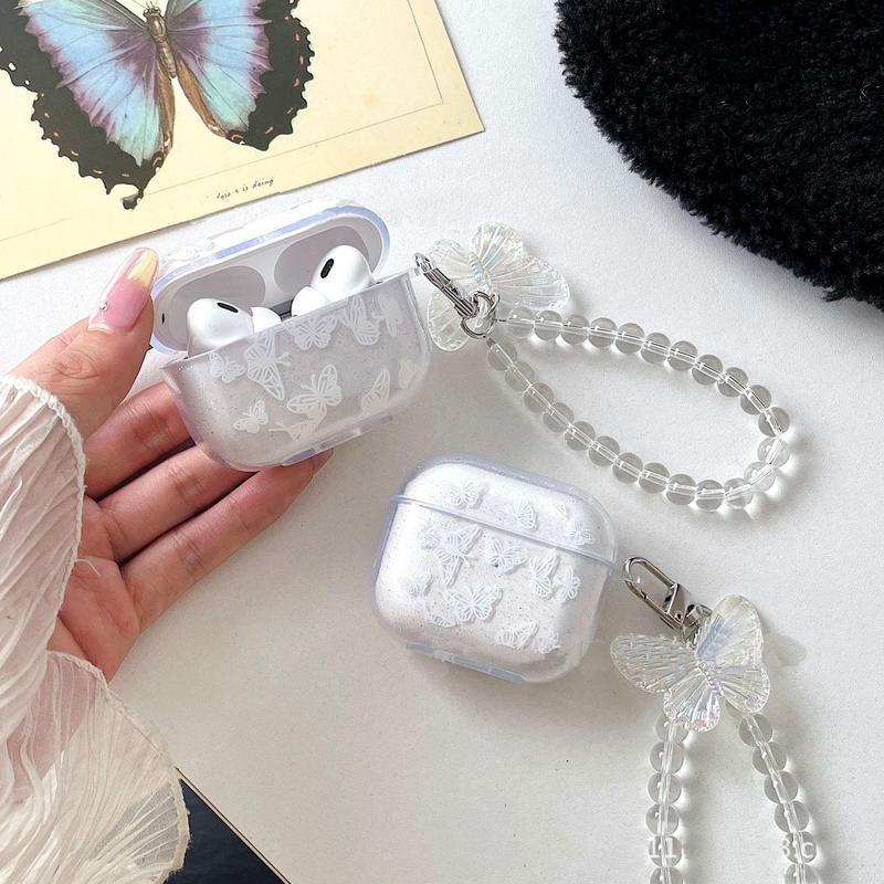 Cute Butterfly Pattern Earphone Case with Keychain, 1 Count Creative Design Earphone Case for AirPods 1 2 3 Pro 2, Earphone Accessories