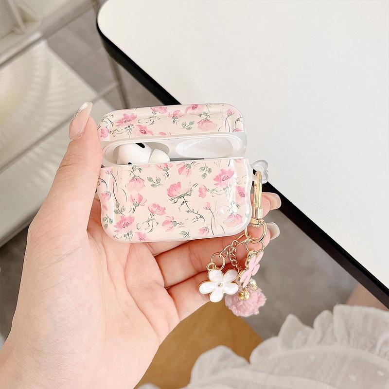 Floral Pattern Earphone Case with Keychain, 1 Count Anti-fall Soft TPU Earphone Protective Cover, Earphone Accessories Compatible with AirPods