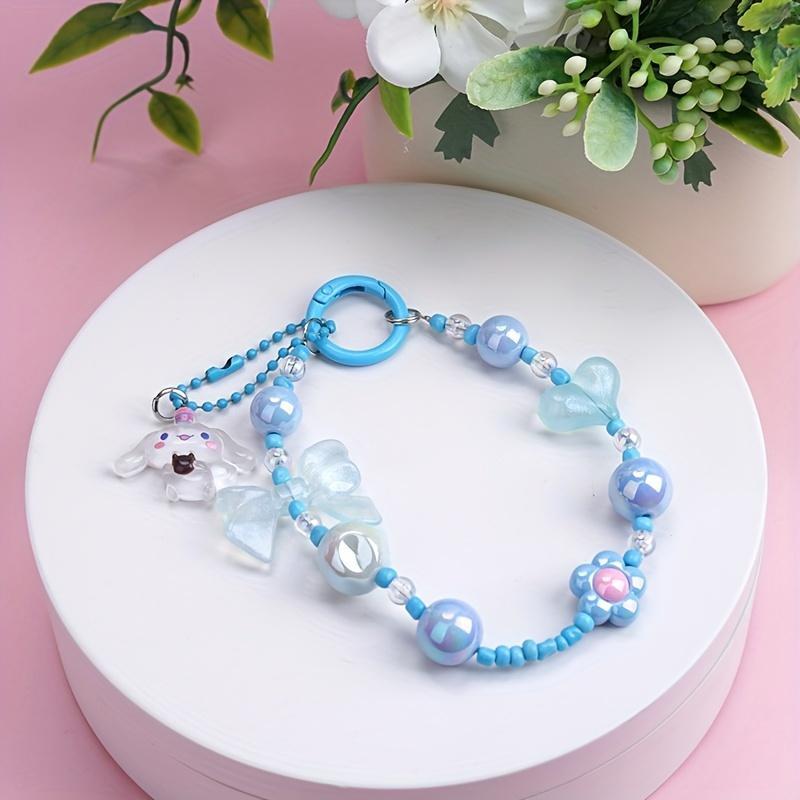 Sanrio Cute Bowknot Design Beaded Phone Chain, Short Phone Lanyard, Phone Strap for Women & Girls, Fashion Phone Decoration Accessories