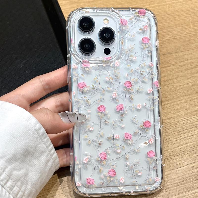 Floral Pattern Phone Case, Anti-drop Cellphone Protective Case, All-inclusive Shockproof Mobile Phone Cover for iPhone 15 Pro Max 14 13 12 11