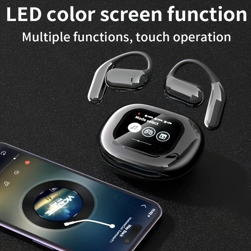 True Wireless Headphones Open Headphones, Bluetooth 5.4,Latest Style Headphones with Screen, 36 Hours Playback Time, Comes with Charging Compartment, Built-in Microphone, Long Range Connectivity, Black Friday