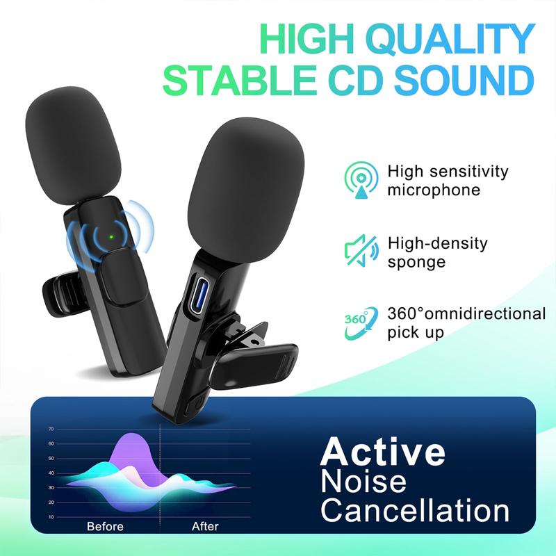 Portable Wireless Lavalier Microphone,Versatile Audio Companion: One-Set Wireless Mic for iPhone, Android, & More Cable Charging