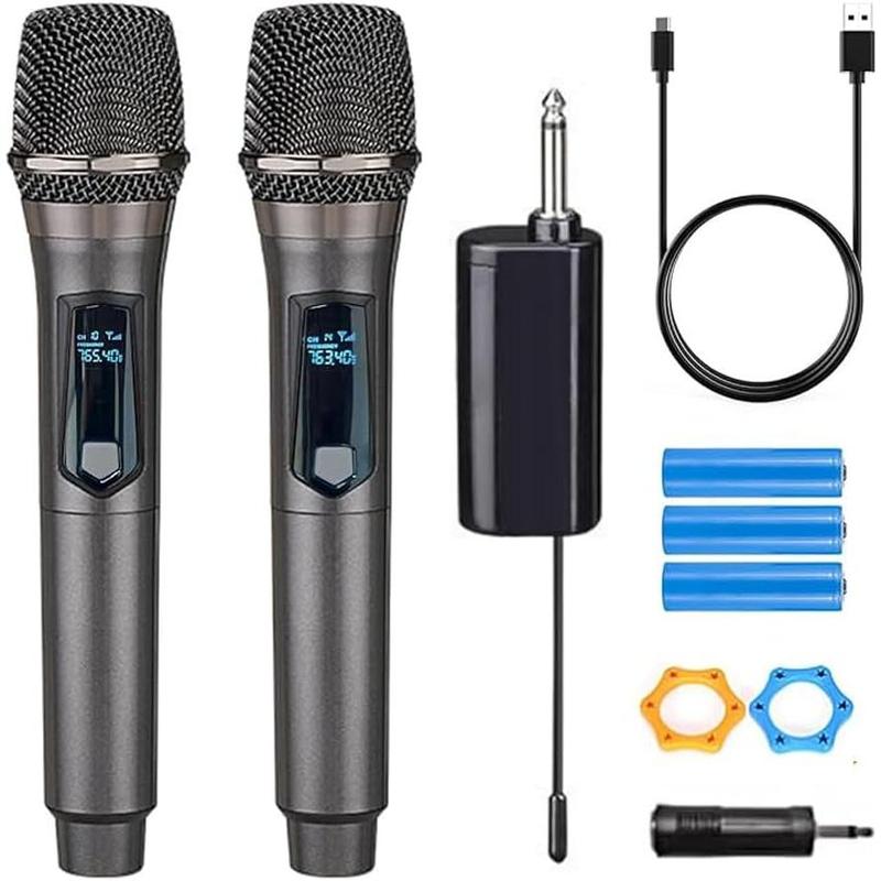 Wireless Microphone,Rechargeable Wireless Dual UHF Microphone,Dual Handheld Dynamic Wireless Mic for Karaoke Singing, Wedding, DJ, Party, Speech, Church, Class Use,200ft,Gray