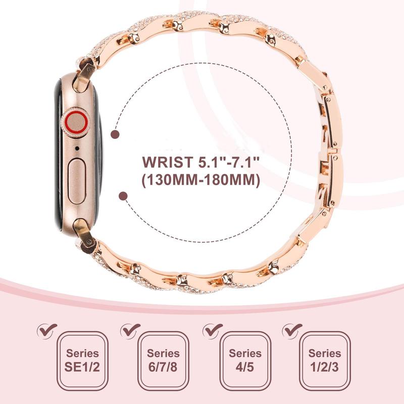 Rhinestone Decor Watch Band (Band Only), Stainless Steel Watch Band for Women, Fashion Watch Band Compatible with Apple Watch SE 9 8 7 6 5 4 3 2 1 38mm 40mm 41mm 42mm 44mm 45mm 49mm, Watches Band, Wearable Accessories