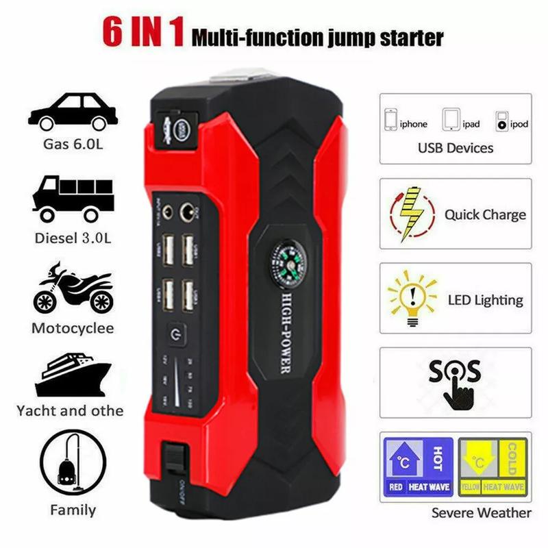 99800mAh Portable Power Station - Car Starter Battery Charger with Flashlight, Compass, and Emergency Power for Mobile Phones, Cars, Motorcycles, Yachts, and Outdoor Activities - Durable and Water-Resistant Design for Reliable Charging on-the-go