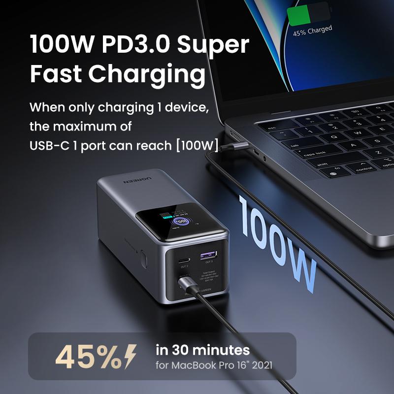 UGREEN Battery 25000mAh 200W, 20000mAh 130W, 12000mAh 100W Fast Charging Powerbank PD Super Fast Charging For iPhone 16 Macbook Air Pro Lenovo Laptop, with LED Display Screen, Chargeable Smartphone Accessories--Black Friday