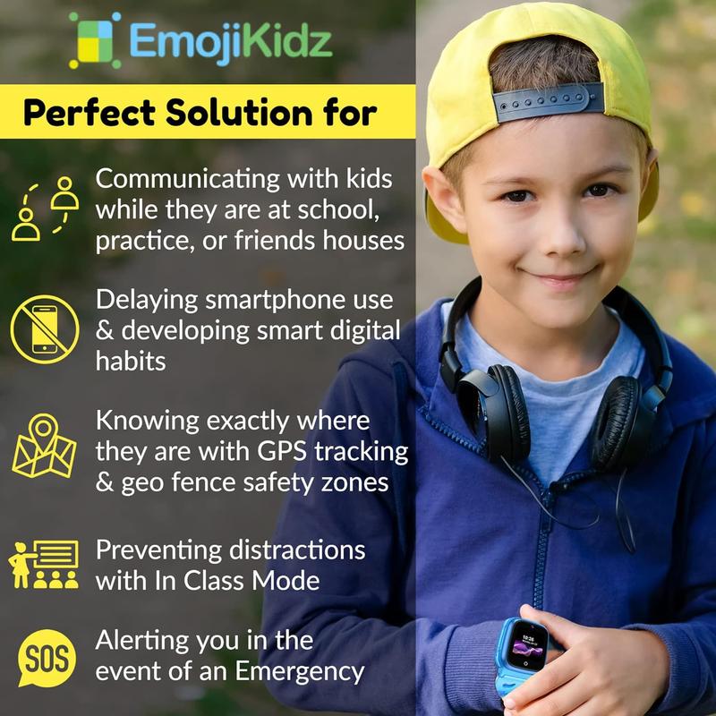 Emojikidz Smart Watch For Kids With GPS Monitoring Feature | Smart watches for Children (Age 4 Years +) | Text, Voice Call, GPS Tracking, SOS Panic Button & Two-Way Voice Calling Kids Smart Watch | Blue