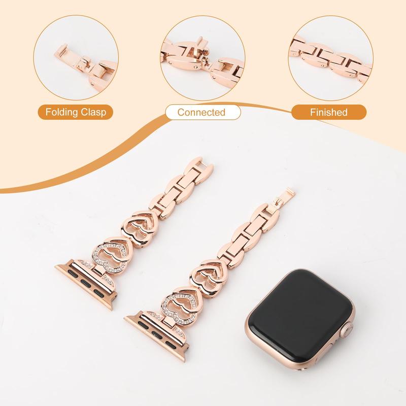 Rhinestone Decor Watch Band (Band Only), Stainless Steel Watch Band for Women, Fashion Watch Band Compatible with Apple Watch SE 9 8 7 6 5 4 3 2 1 38mm 40mm 41mm 42mm 44mm 45mm 49mm, Watches Band, Wearable Accessories