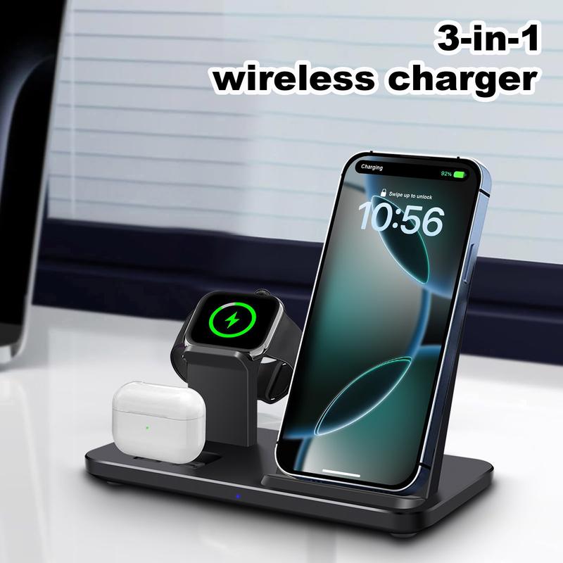 3 in 1 Charging Station for iPhone, Wireless Charger for iPhone 16 15 14 13 12 11 X Pro Max & Apple Watch - Wireless Charging Station for AirPods 4 3 Pro