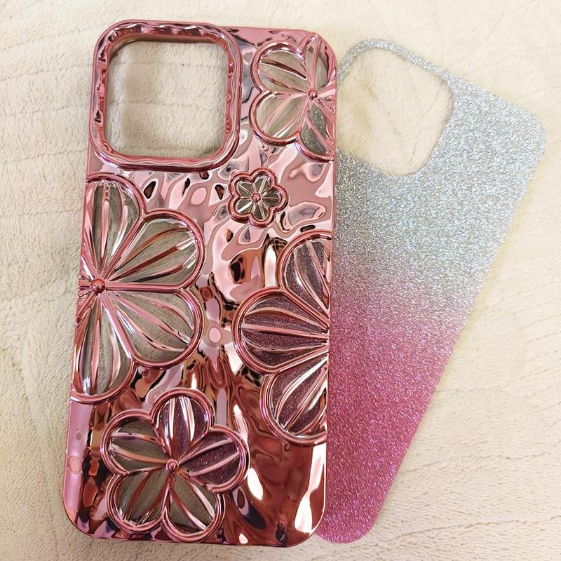 Glitter Decor Flower Design Electroplating Phone Case, Shockproof Phone Protective Cover, Fashion Phone Accessories for iPhone 11 12 13 14 15 Series