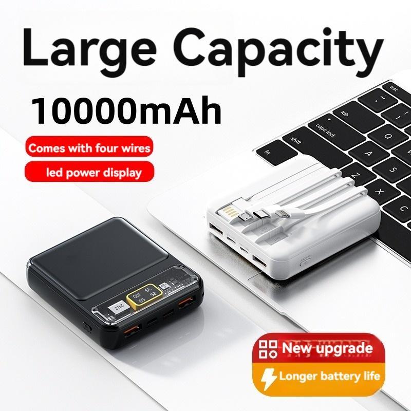 10000mAh Portable Power Bank, Mini Power Bank with 4 Built-in Cable, Portable Charger for iPhone 15 14 13 Samsung Android