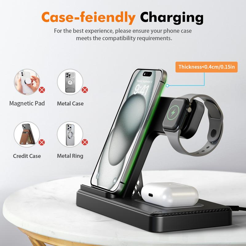 Portable 3 In 1 Fast Wireless Charger station, 18W Magnetic Folding Wireless Charging stand Station Suitable For iPhone 15 14 Pro Max 13 12 11, For i Watch 9 8 7 6 5 4 3 2Se, For Air Pods 3 2 Multiple Devices Wireless chargers christmas 2024 ornament