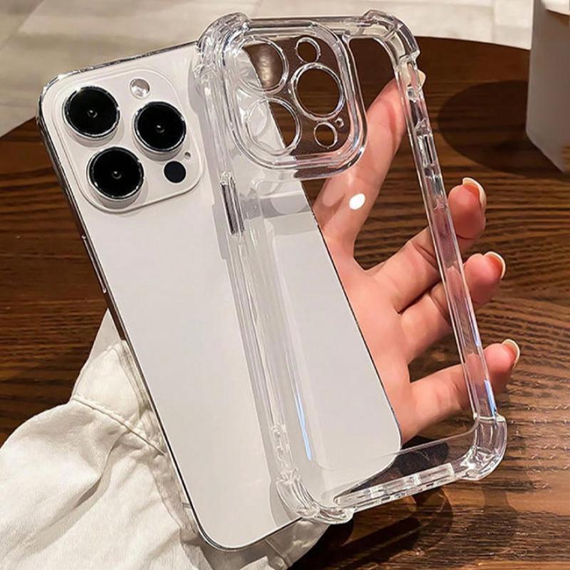 Clear Four Corners Anti-drop Phone Case with Lens Protector, 1 Count Summer Full Cover Shock-proof Phone Protective Cover for iPhone Series, Simple Fashion Phone Cases for Women Girls