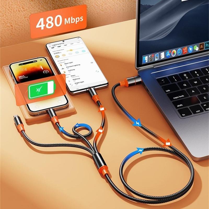 4-In-1 Data Cable, 100W Charging Cable with Data Transmission Function, Multifunctional Data Cable for Samsung Xiaomi Huawei iPhone