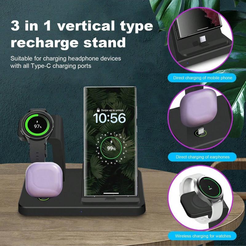 Wireless Charger Station for Samsung, 3 in 1 Fast Wireless Charging Stand for Samsung Galaxy S24 S24 Ultra S24+ S23 Ultra Galaxy Watch Galaxy Buds Smartphone Cellphone