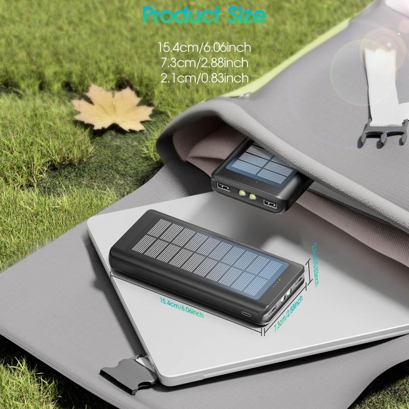 20000mAh Portable Solar Powered Power Bank, Lightweight Solar Powered External Battery Pack, Built-in Lighting Power Bank for Office & Travel