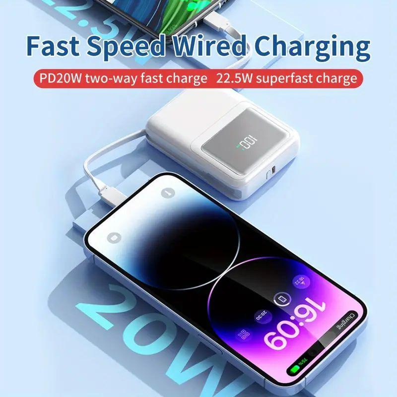 10000mAh Magnetic Fast Charge Mobile Power Supply, 15W Wireless Power Bank with Dual Cable, PD 20W Fast Charge Power Bank for iPhone 15 14 13 12