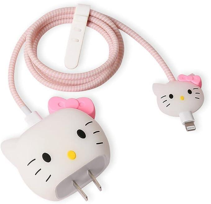 3D Cute Cartoon Series Fast Charger Protector for iPhone 18W 20W iPhone 14 13 12 11 Pro Max Fast Charging Cable Charger Head Cover Cable Accessory Data Cable Protective Sleeve, No.01(4in1)