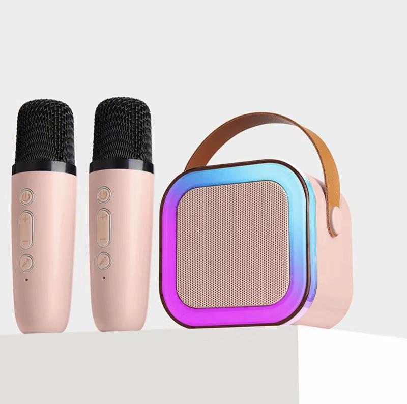 Mini karaoke machine suitable for children and adults, portable Bluetooth speaker with 2 wireless microphones and LED lights, 5 variable sounds, suitable for family gatherings and birthdays, suitable for girls boys aged 3-12 years old.