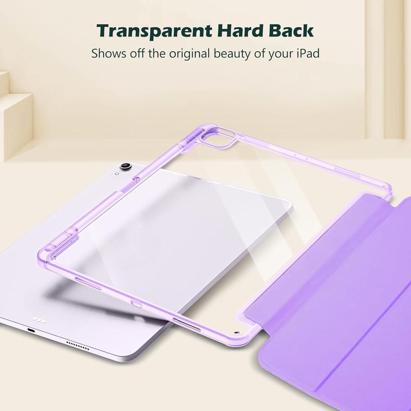 for iPad Air 13 Inch Case 2024 M2 with Pencil Holder, iPad Air 2024 13 Inch Case Clear Transparent Back, iPad Air M2 13 Cover Shockproof Smart Folio, Auto Wake Sleep -Purple