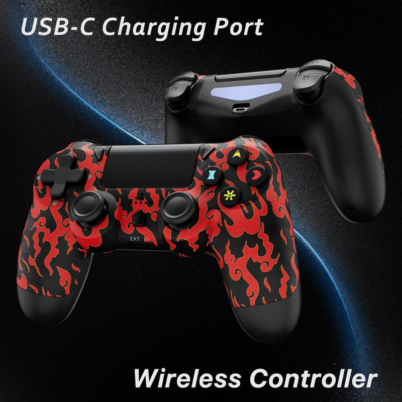 ISHAKO Wireless Game Controller for PS4 PS3 PC Android iOS, With Double Vibration, motion sensing, touchpad, speaker, Type C, gamepad, PS414 Red