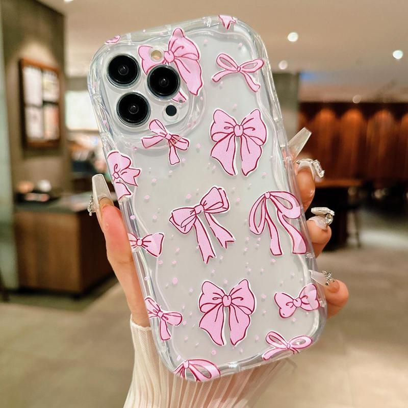 Bowknot Pattern Phone Case for Summer, Transparent Phone Case, Shockproof Phone Protective Cover Compatible With iPhone 7 8 X 11 12 13 14 15 Plus Pro Max, Fall Gift