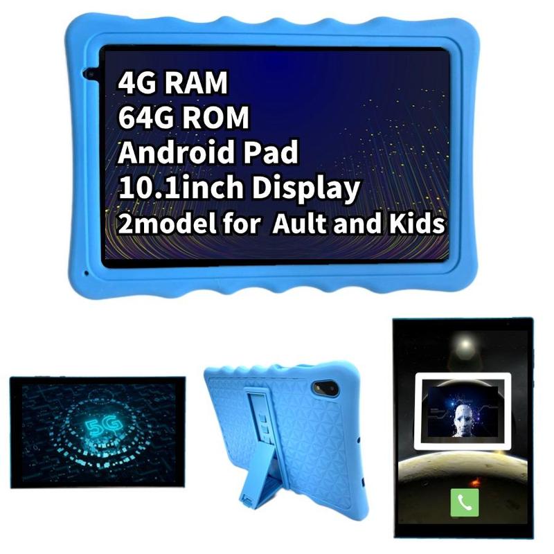 10.1 Inch Android Tablet, 64GB ROM Tablet with Silicone Protective Case, Parental Lock, Eye Protect HD Screen, Dual Camera, Montessori Education Toy