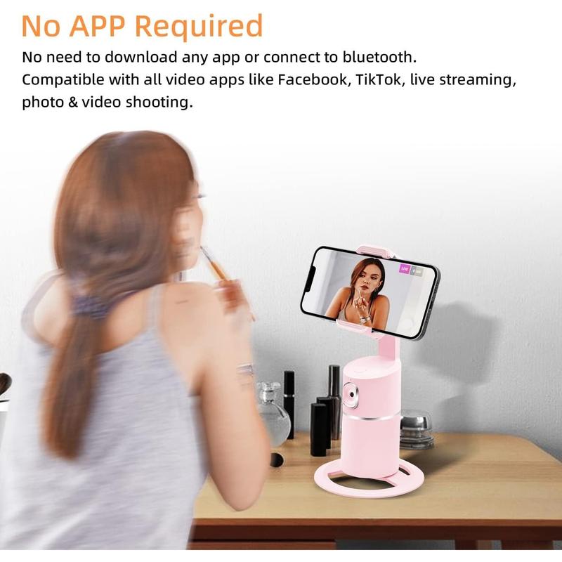 Auto Face Tracking Tripod, No App Required, Rechargeable Battery, 360° Rotation Phone Tracking Holder Face Body Phone Camera Mount for Live Vlog Streaming Video Chat - Pink