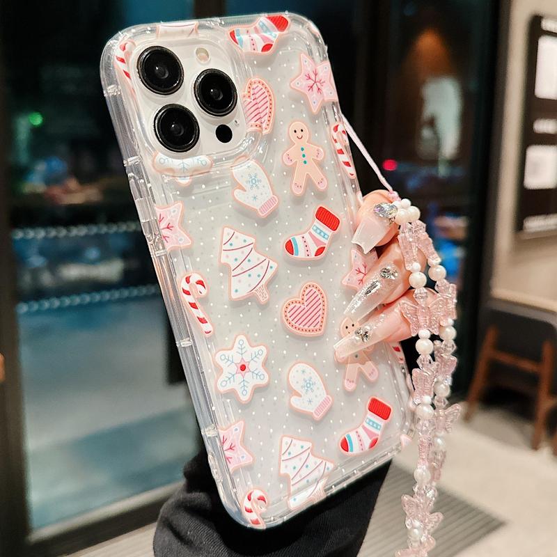 Creative Christmas Pattern Decorative Phone Case for iPhone 15 Pro Max 15 Pro, Anti-drop Phone Protector Cover with Lanyard, Phone Accessories Compatible with iPhone Series